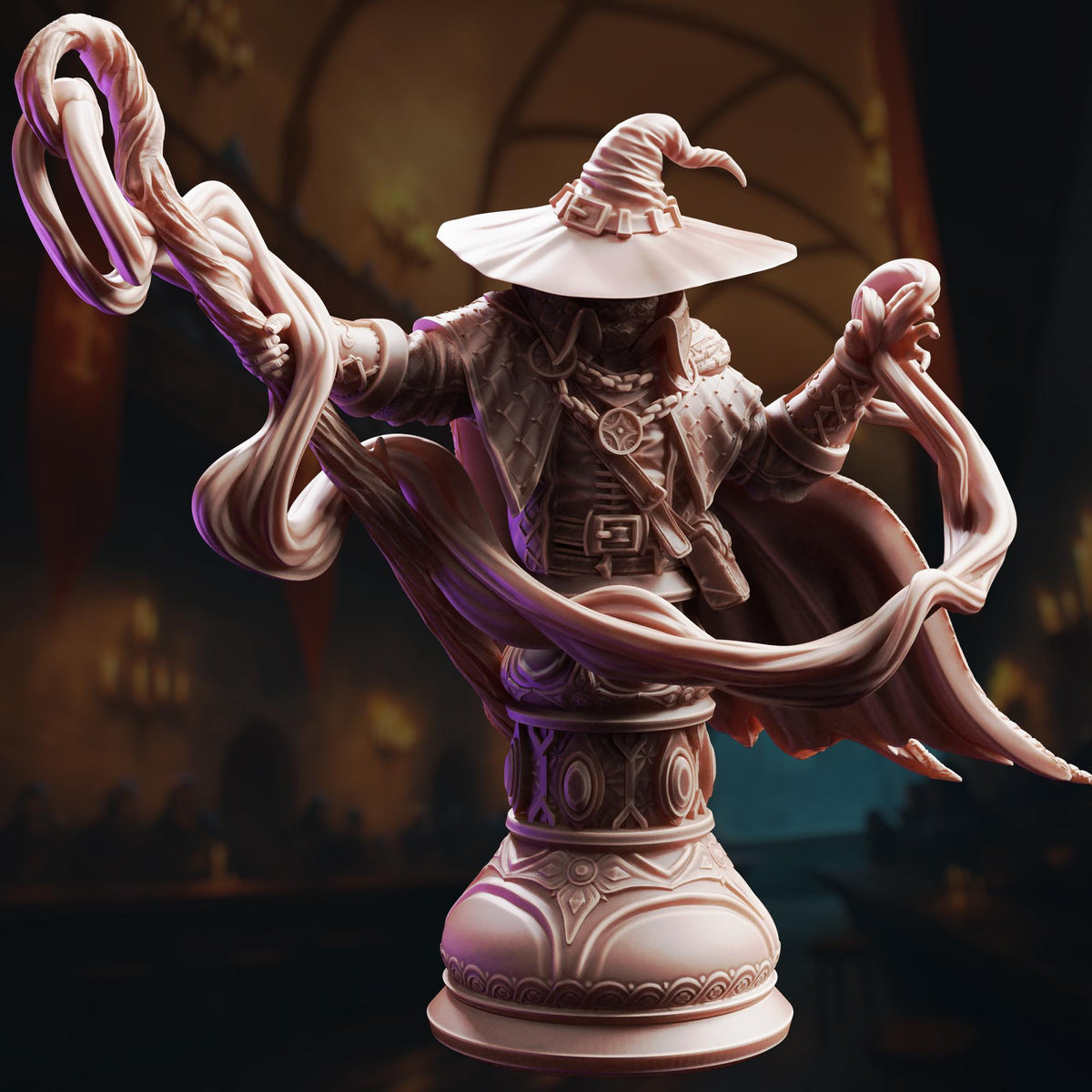 BUST Master Mage Wizard Miniature | Unpainted 32mm Resin DnD Mini | Robed Professor Archmage | Big Hat Harrison | Tabletop RPG NPC Figure