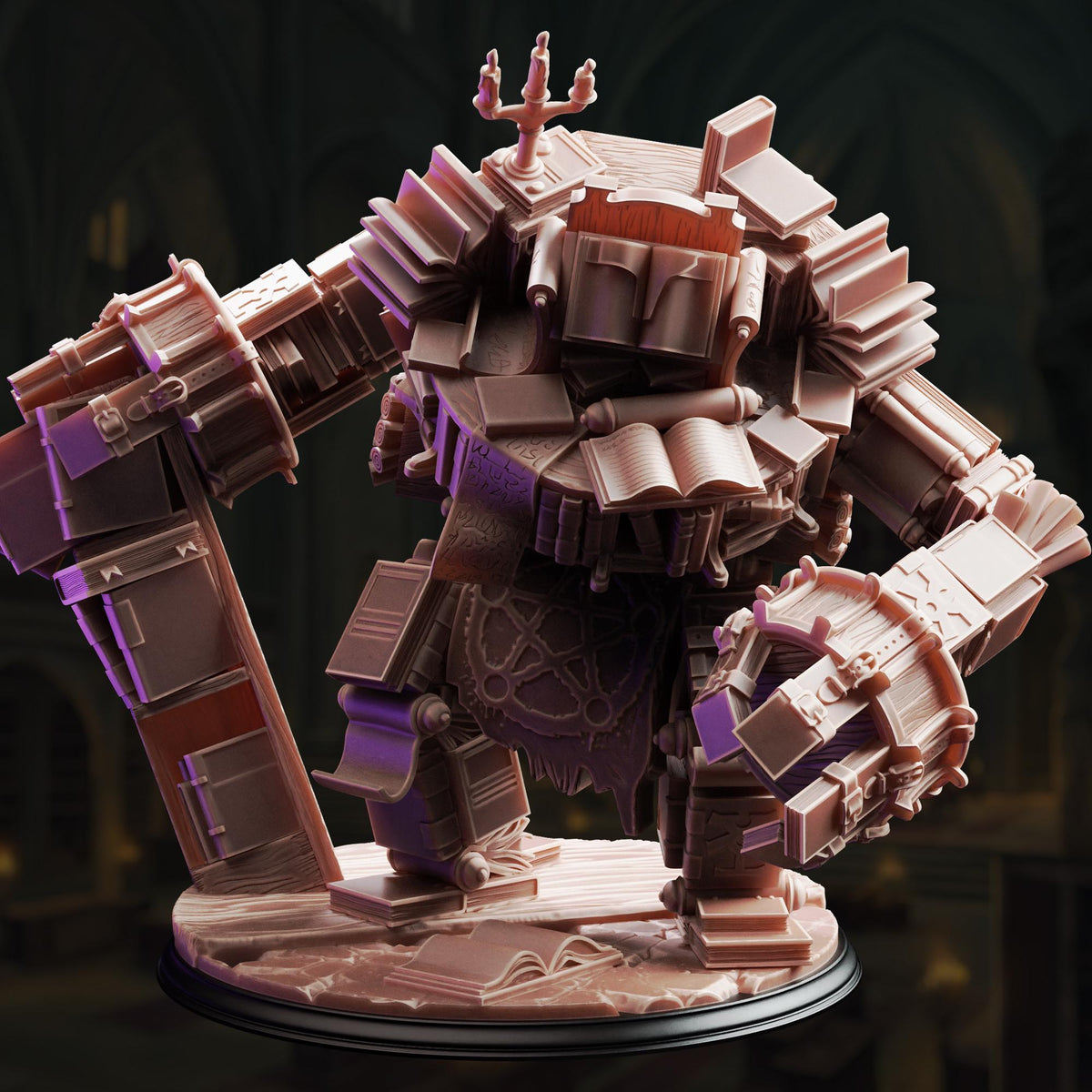 Book Golem Miniature Library Guardian | Unpainted 32mm Resin DnD Mini | Tome Construct Monster | Forbidden Section | Tabletop RPG NPC