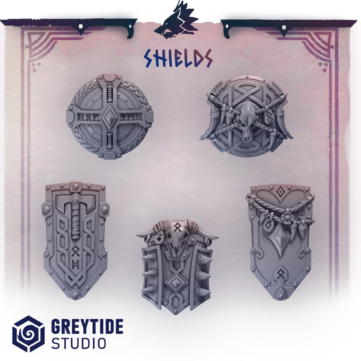 Primal Hounds Shields x5 Bits Set for Wargames & Skirmish Tabletop 3d Printed