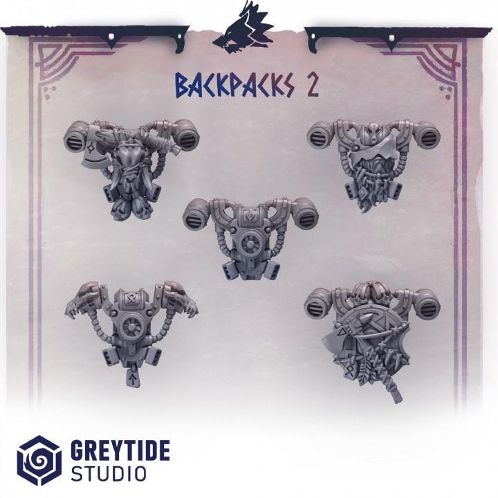 Primal Hounds Backpacks 2 Bits Set for Wargames & Skirmish Tabletop 3d Printed Kitbash
