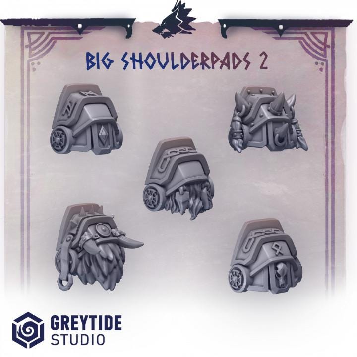 Primal Hounds Big Shoulderpads Bits Set 2 for Wargames & Skirmish Tabletop 3d Printed Kit Bash