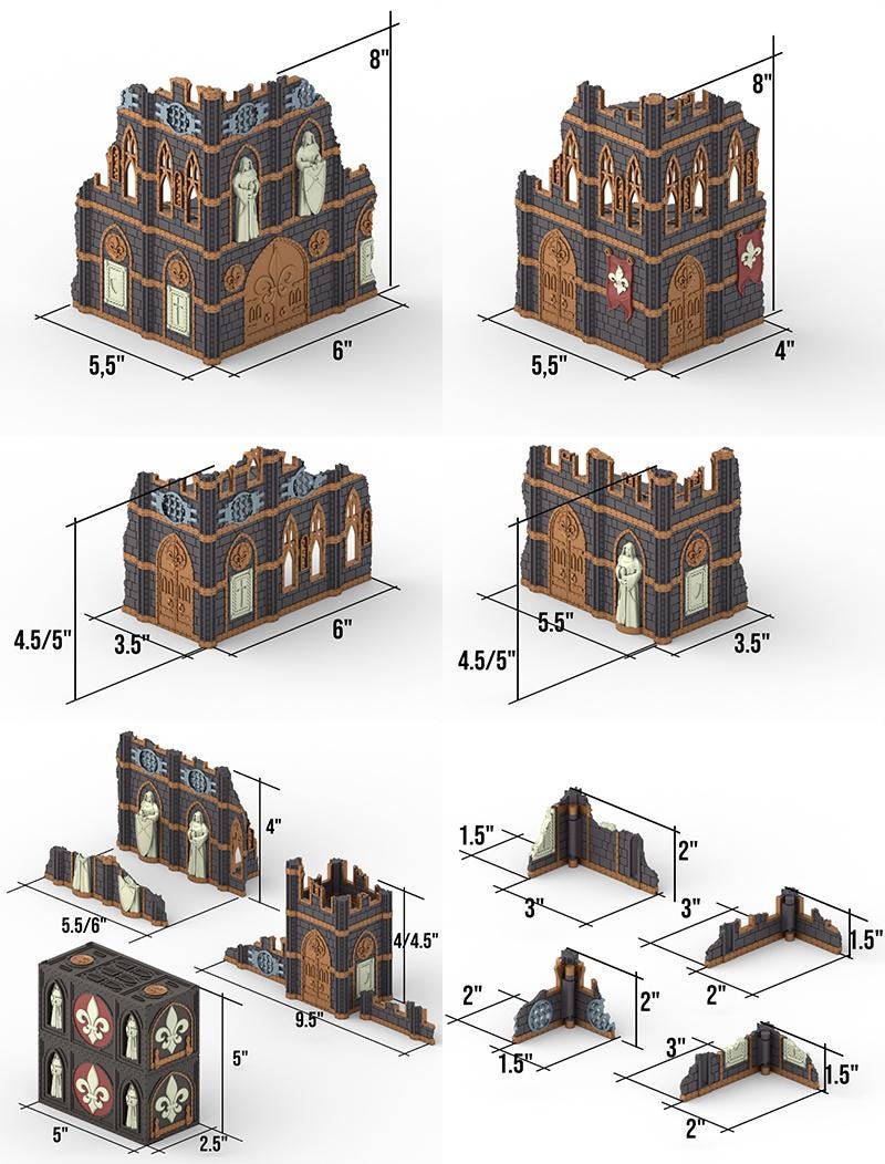 Foldable Gothic Grimdark Ruins Terrain | 32mm Sci Fi Scenery for Wargaming | Modular Tabletop RPG Buildings