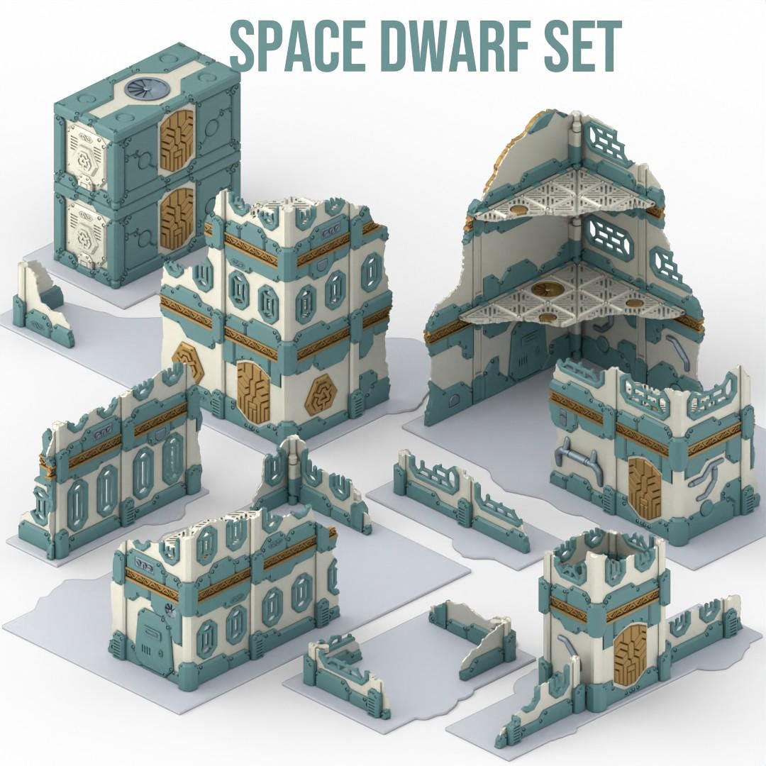 Foldable Gothic Grimdark Ruins Terrain | 32mm Sci Fi Scenery for Wargaming | Modular Tabletop RPG Buildings