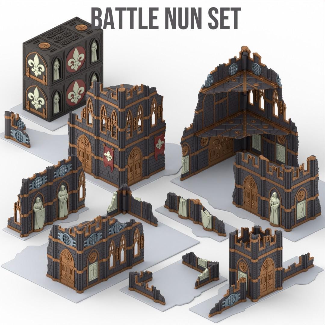 Foldable Gothic Grimdark Ruins Terrain | 32mm Sci Fi Scenery for Wargaming | Modular Tabletop RPG Buildings