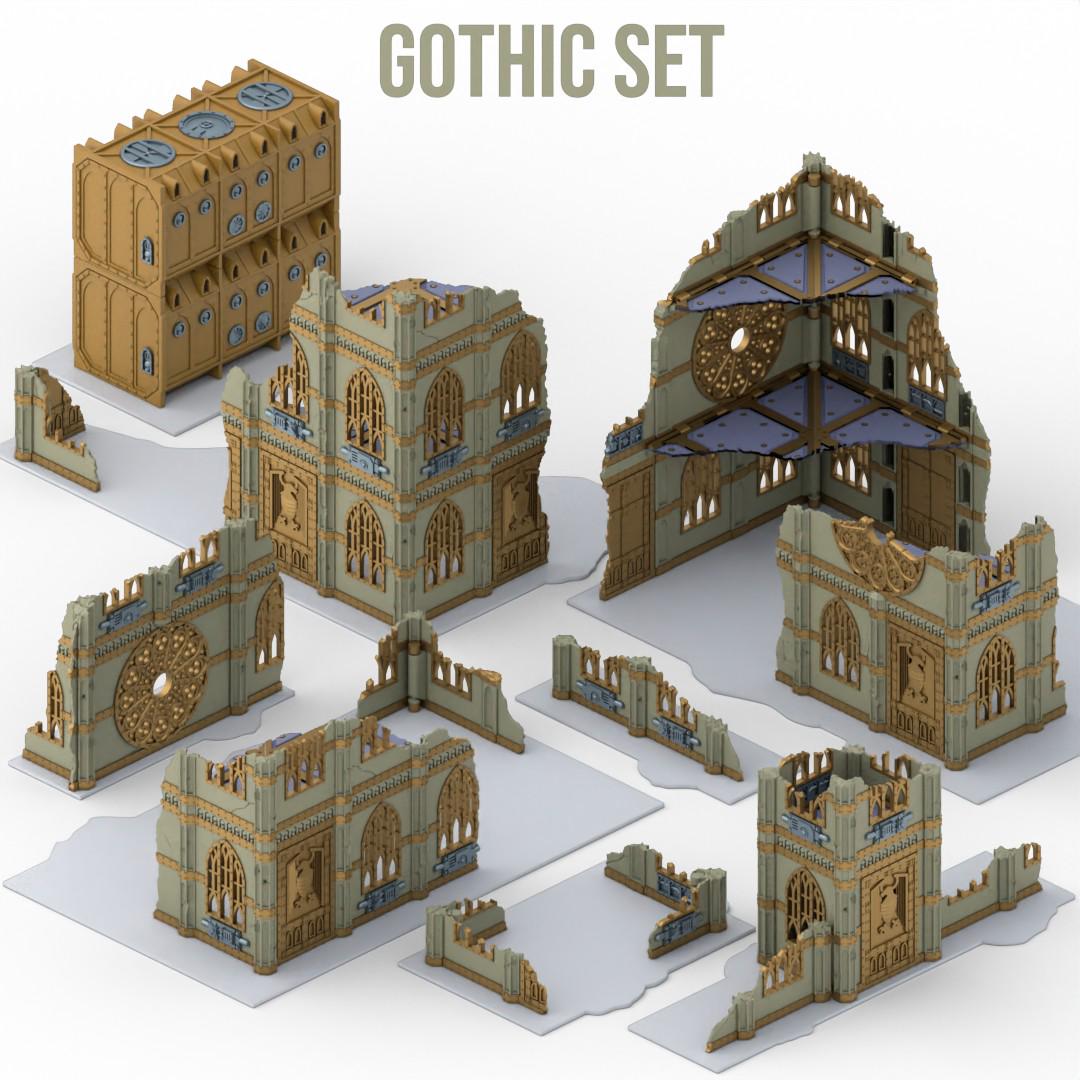 Foldable Gothic Grimdark Ruins Terrain | 32mm Sci Fi Scenery for Wargaming | Modular Tabletop RPG Buildings