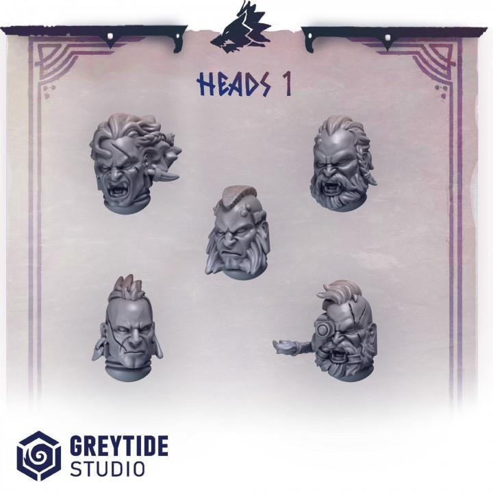 Primal Hounds Heads 1 for Wargames & Skirmish Tabletop 3d Printed Kit Bash Custom Bits
