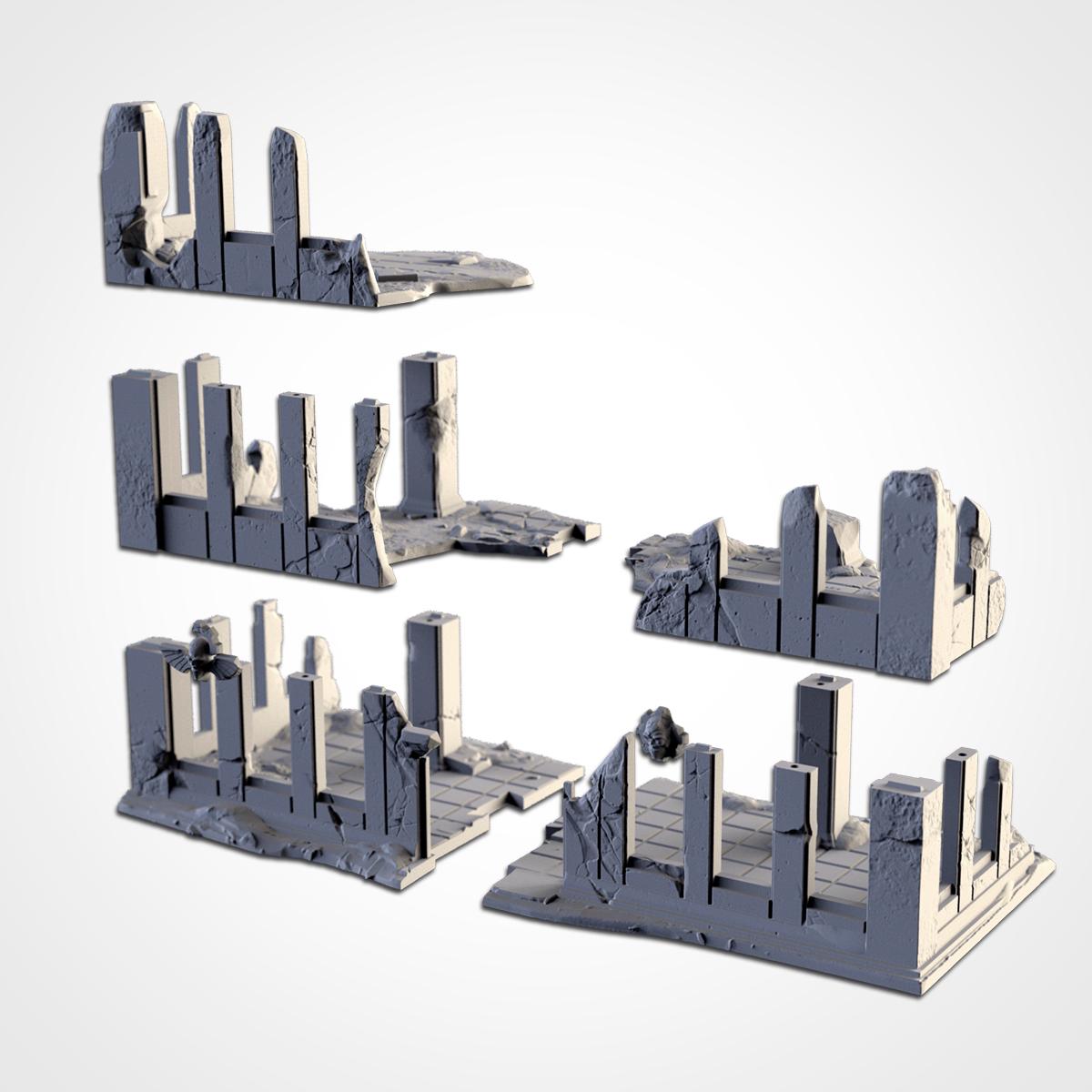 Ruined City Buildings Terrain Set | 32mm Post Apocalyptic Wargaming Scenery | War Torn Urban Tabletop Ruins