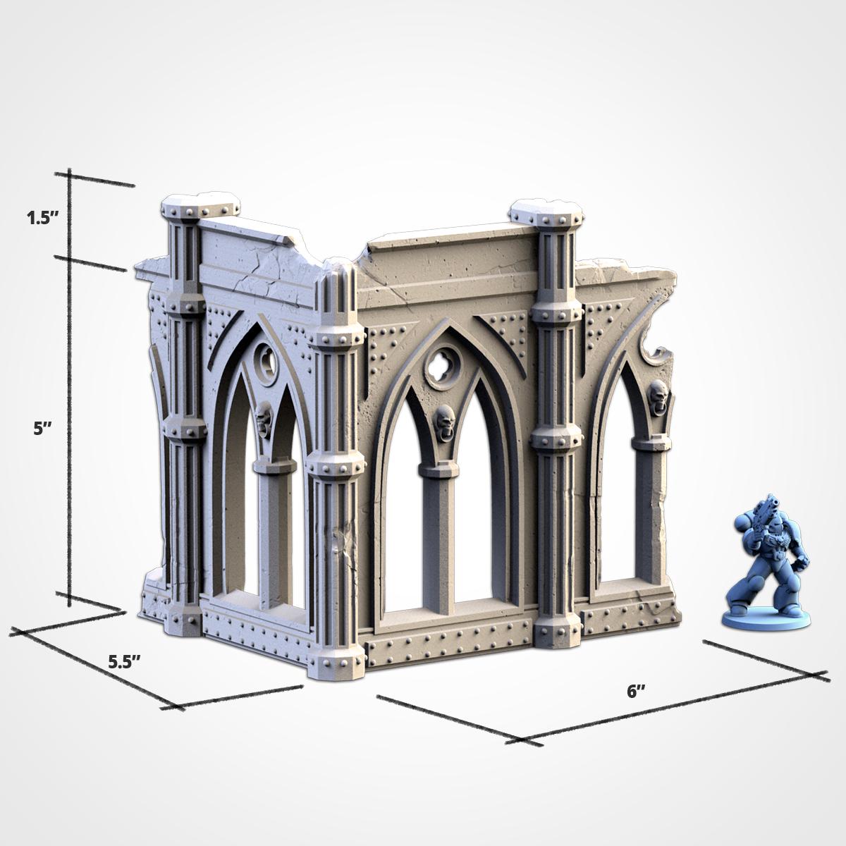 Gothic Cathedral Ruins Terrain 2 | 32mm Ruined Church Wargaming Scenery | Grimdark Tabletop Building | Fantasy & Sci-Fi RPG Diorama Set