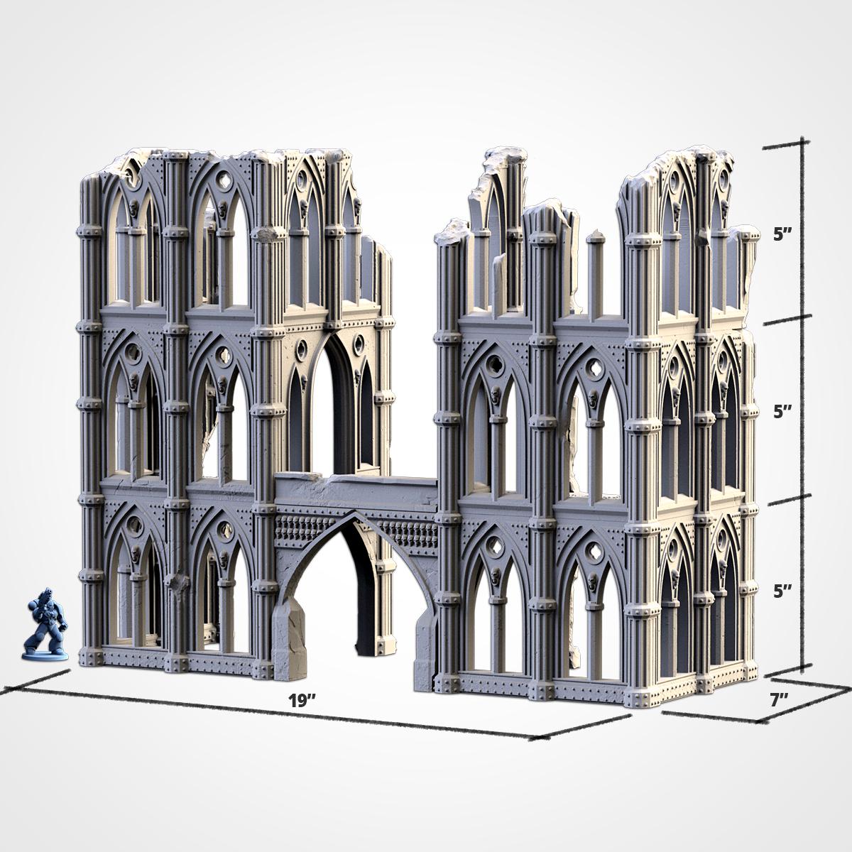 Gothic Cathedral Ruins Terrain 2 | 32mm Ruined Church Wargaming Scenery | Grimdark Tabletop Building | Fantasy & Sci-Fi RPG Diorama Set