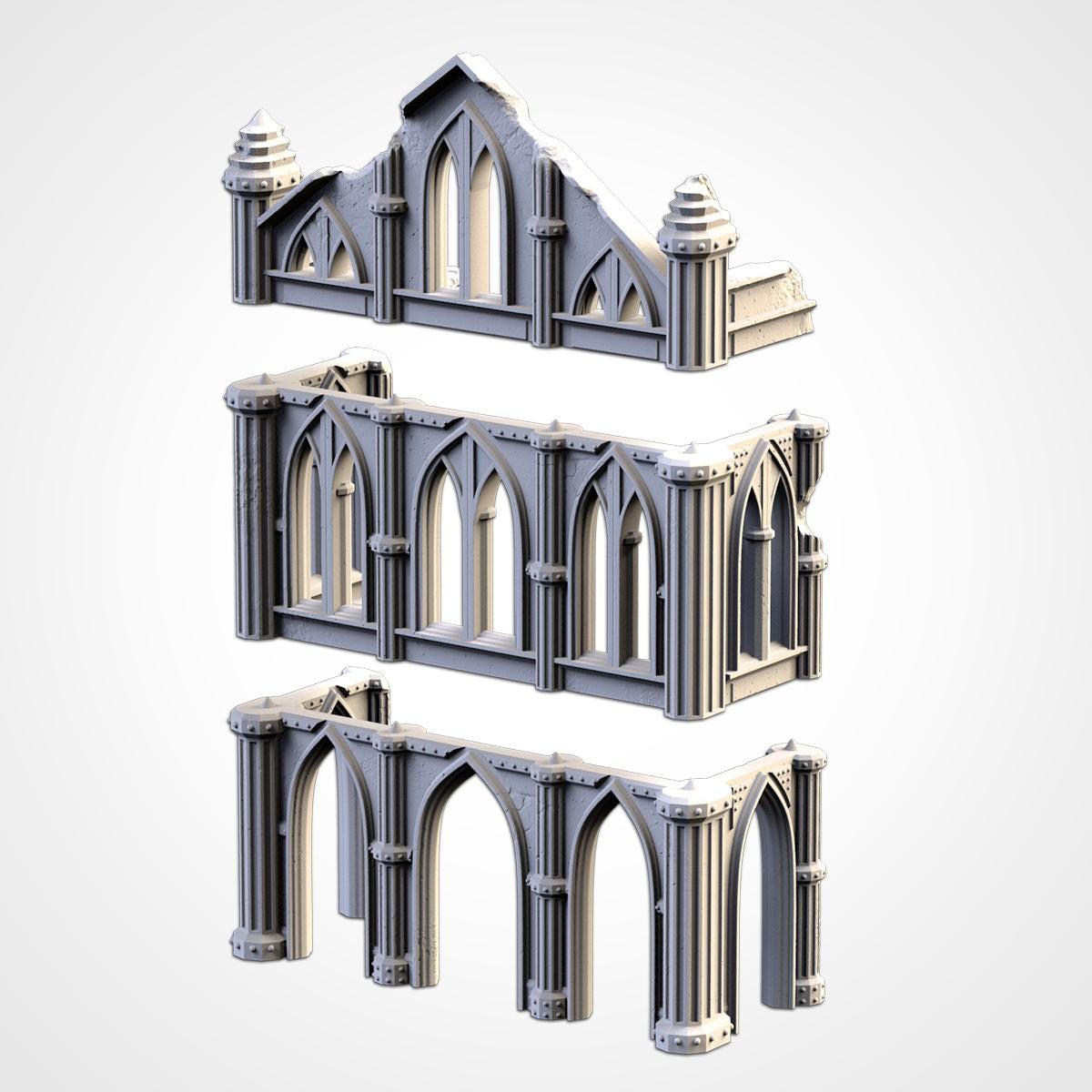 Gothic Cathedral Ruins Terrain 2 | 32mm Ruined Church Wargaming Scenery | Grimdark Tabletop Building | Fantasy & Sci-Fi RPG Diorama Set