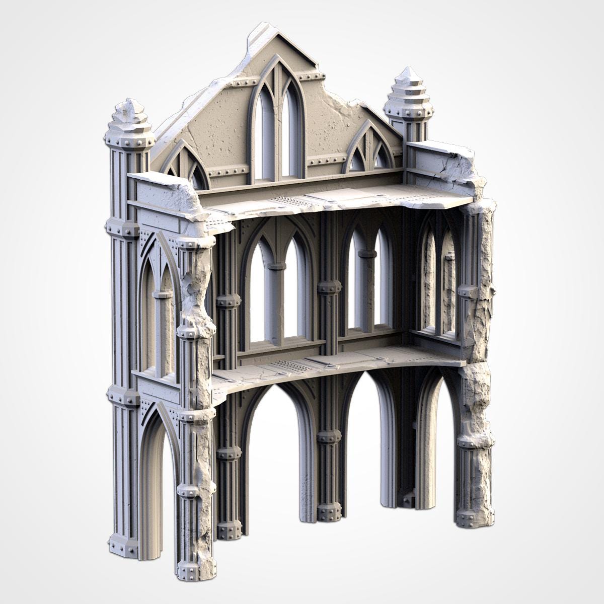 Gothic Cathedral Ruins Terrain 2 | 32mm Ruined Church Wargaming Scenery | Grimdark Tabletop Building | Fantasy & Sci-Fi RPG Diorama Set