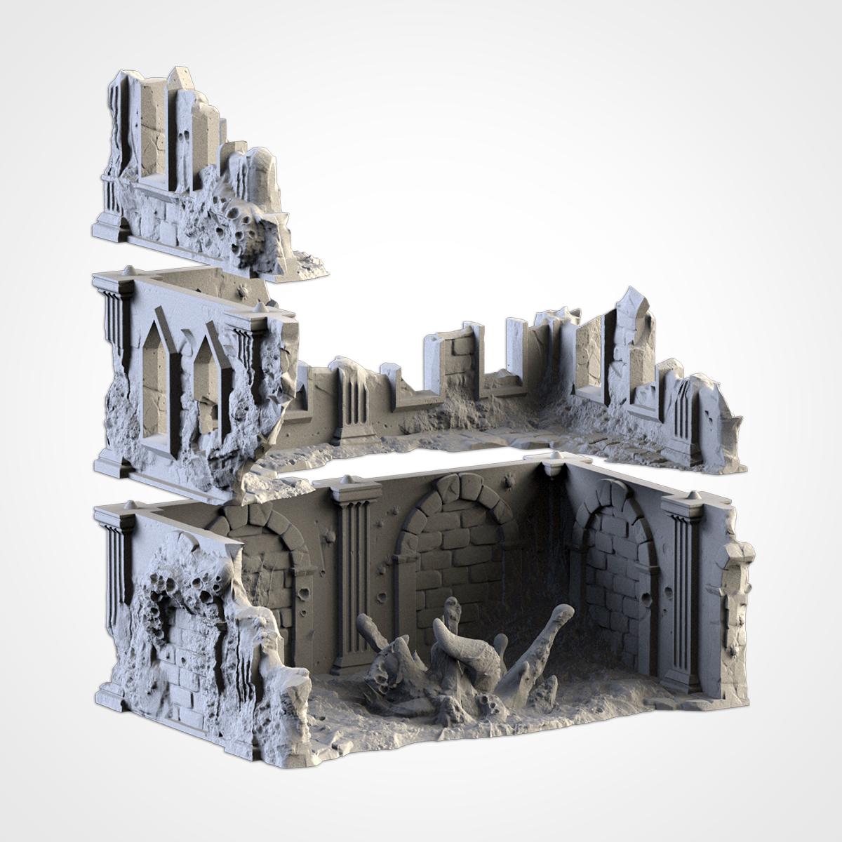 Infected Ruins Terrain Set | 32mm Corrupted Diseased Building Scenery | Plague Wargaming Tabletop Horror | RPG Diorama