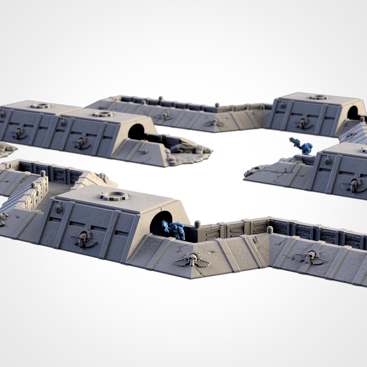 Modular Trenches Terrain Set | 32mm Trench System Fortifications Scenery | Tabletop Wargaming Defensive Line | WWII Sci-Fi War Diorama