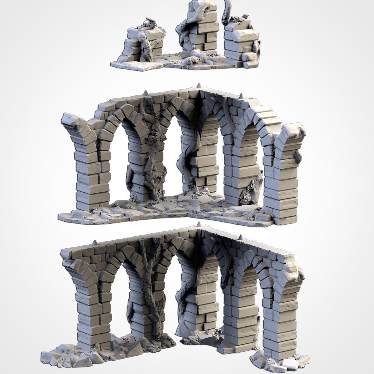 Abandoned City Ruins Terrain Set | 32mm Ruined Medieval Town Buildings | Tabletop Wargaming Fantasy Scenery | Cursed Village RPG Diorama