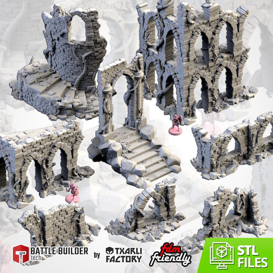 Abandoned City Ruins Terrain Set | 32mm Ruined Medieval Town Buildings | Tabletop Wargaming Fantasy Scenery | Cursed Village RPG Diorama