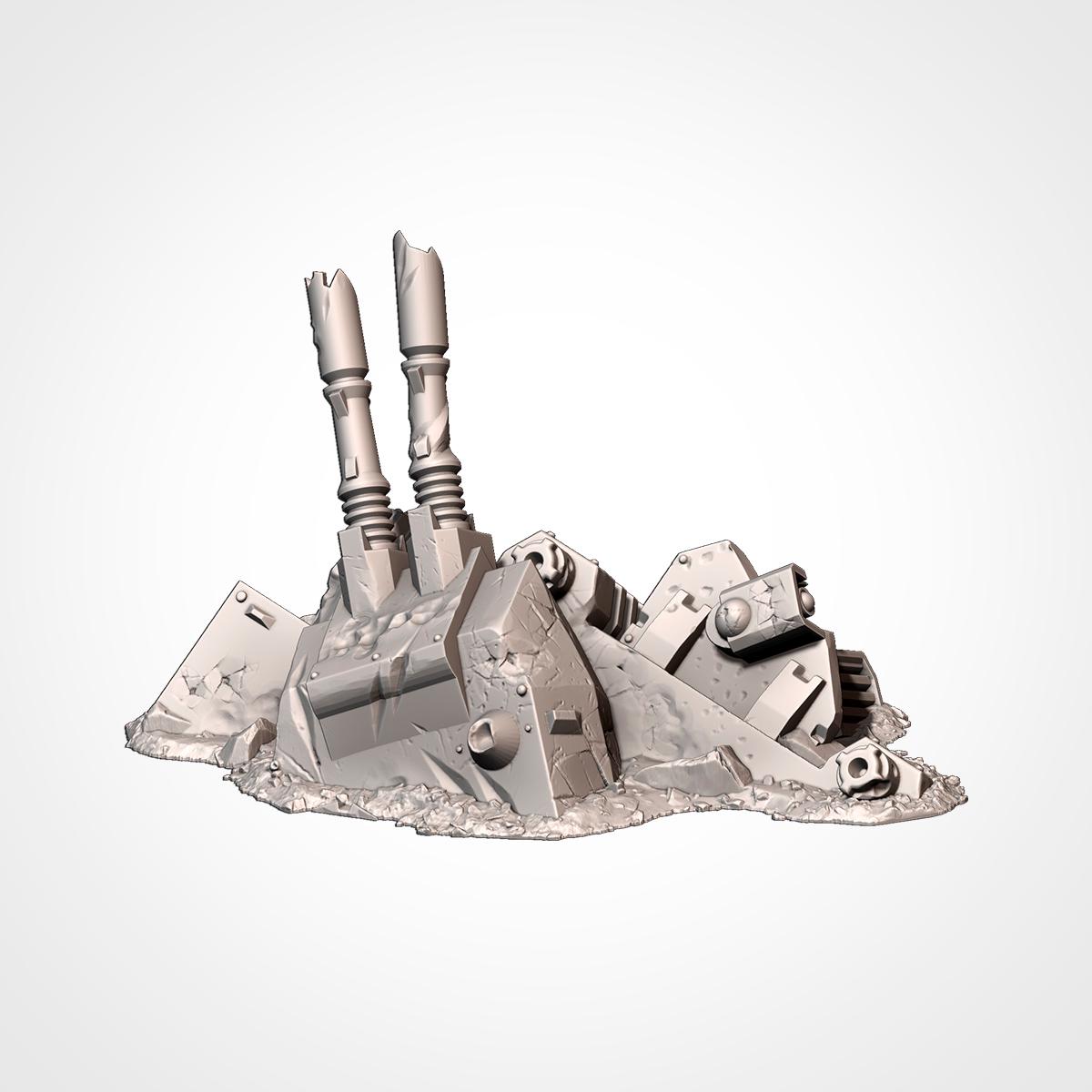 Crashed Tank Wrecks Terrain Set | 32mm Destroyed Sci-Fi Vehicle Scenery | Tabletop Wargaming Battlefield Cover | Post Apocalyptic Diorama