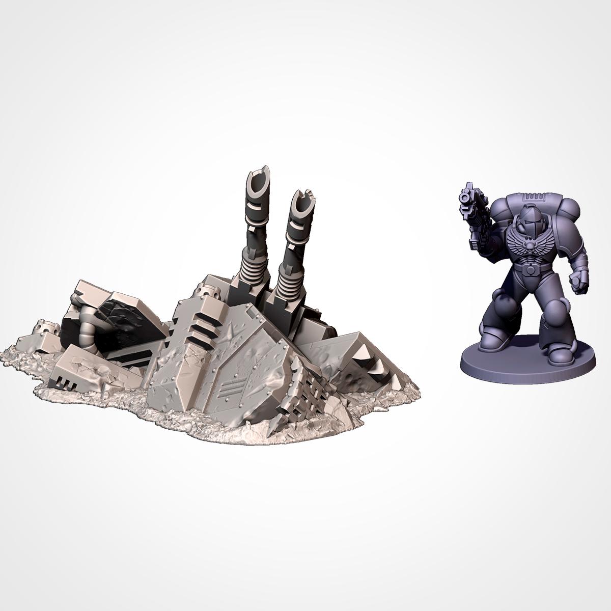 Crashed Tank Wrecks Terrain Set | 32mm Destroyed Sci-Fi Vehicle Scenery | Tabletop Wargaming Battlefield Cover | Post Apocalyptic Diorama