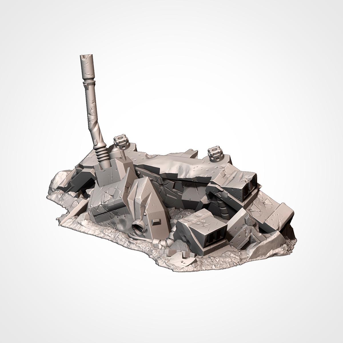 Crashed Tank Wrecks Terrain Set | 32mm Destroyed Sci-Fi Vehicle Scenery | Tabletop Wargaming Battlefield Cover | Post Apocalyptic Diorama