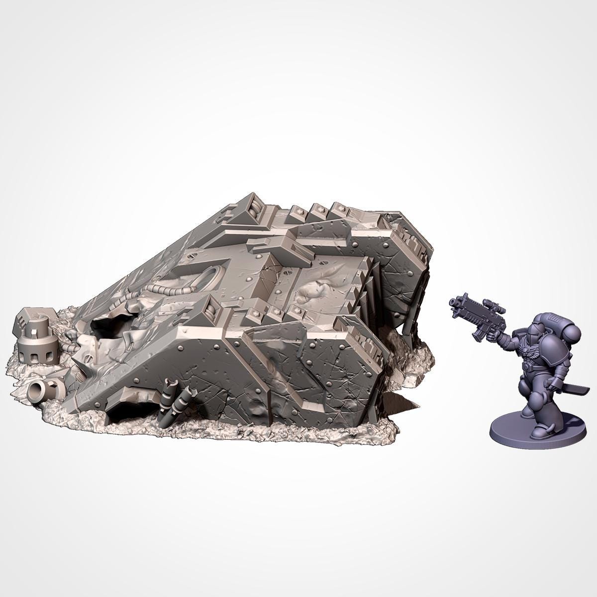 Crashed Tank Wrecks Terrain Set | 32mm Destroyed Sci-Fi Vehicle Scenery | Tabletop Wargaming Battlefield Cover | Post Apocalyptic Diorama
