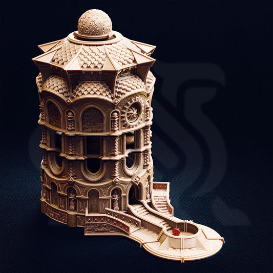 Elven Sun Temple Dice Tower | 28mm Modular Fantasy Spire Terrain | Playable Tabletop RPG Scenery Centerpiece | DnD Wargaming Building Set