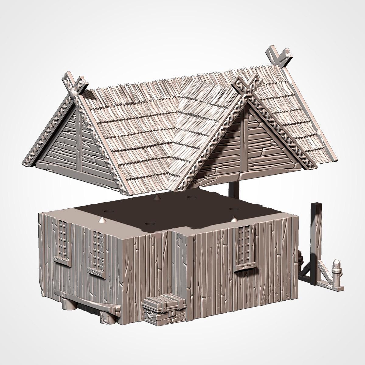 Medieval Viking Village Terrain Set | 32mm Thatched Timber House Scenery | Fantasy Tabletop Wargaming Buildings | Norse Saxon RPG Diorama