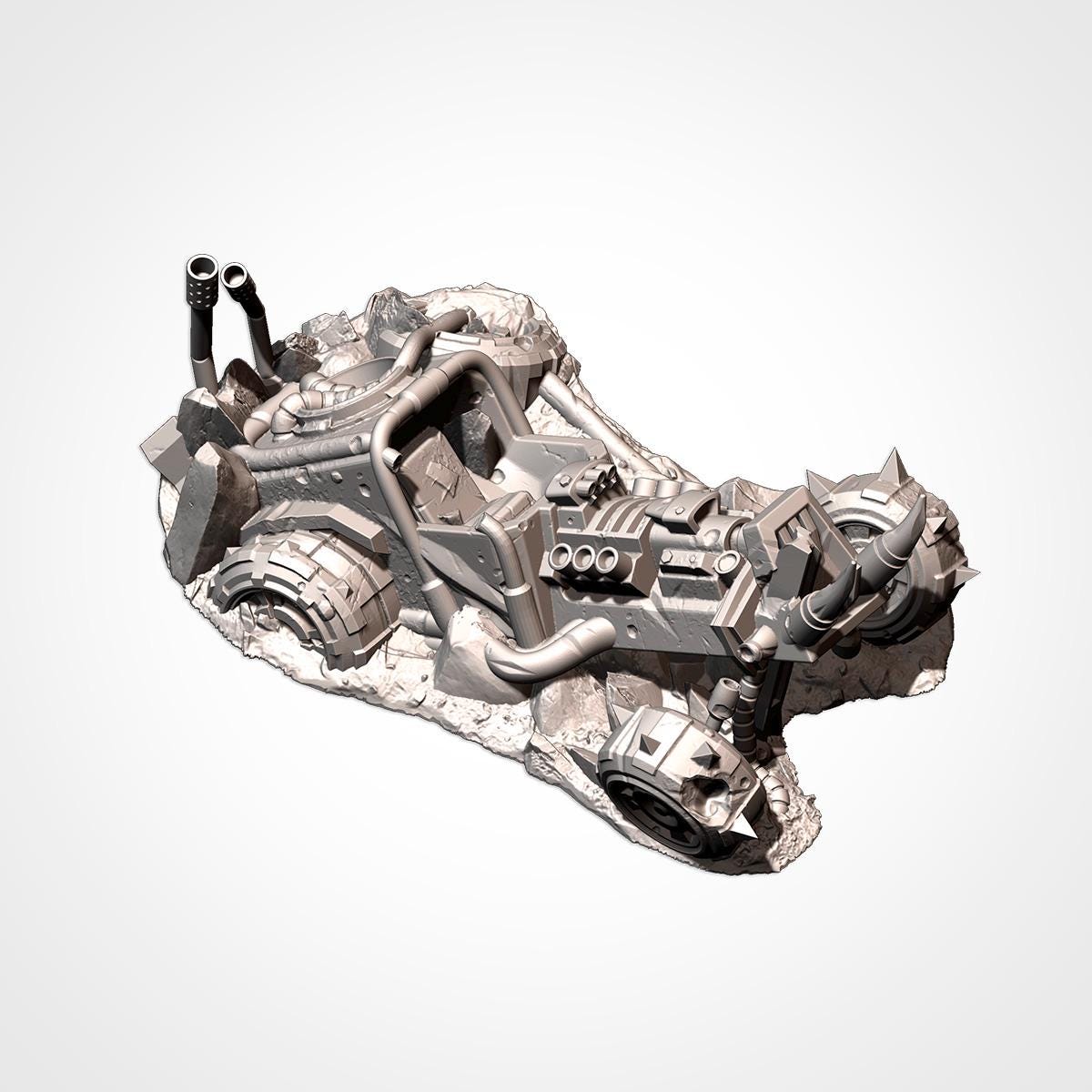 Crashed Orc Buggies Terrain Set | 32mm Destroyed Sci-Fi Vehicle Wrecks | Tabletop Wargaming Battlefield Cover | Post Apocalyptic Diorama
