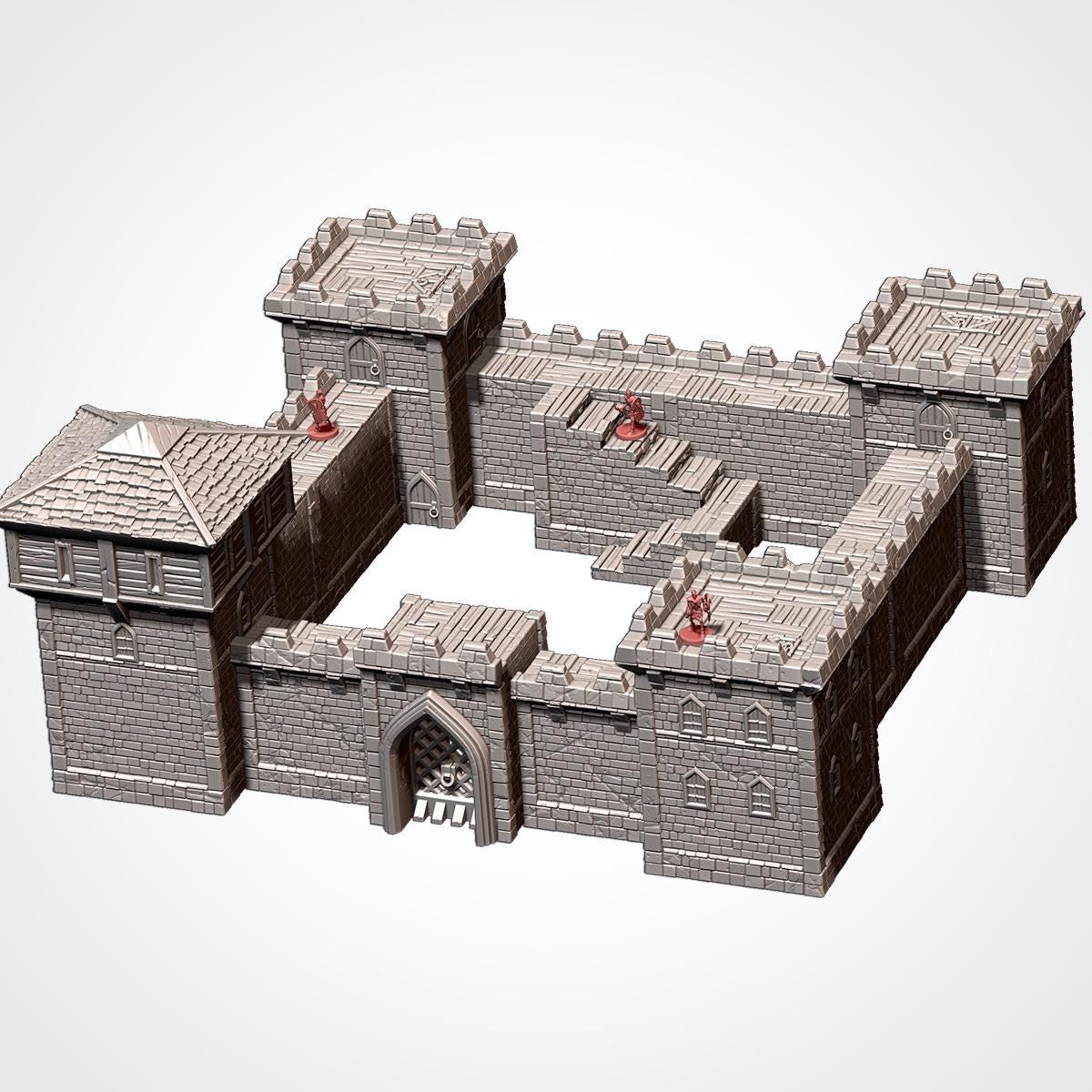 Medieval Castle Fortress Terrain Set | 32mm Fantasy Stronghold Walls & Towers | Tabletop Wargaming Scenery Building | RPG Keep Diorama