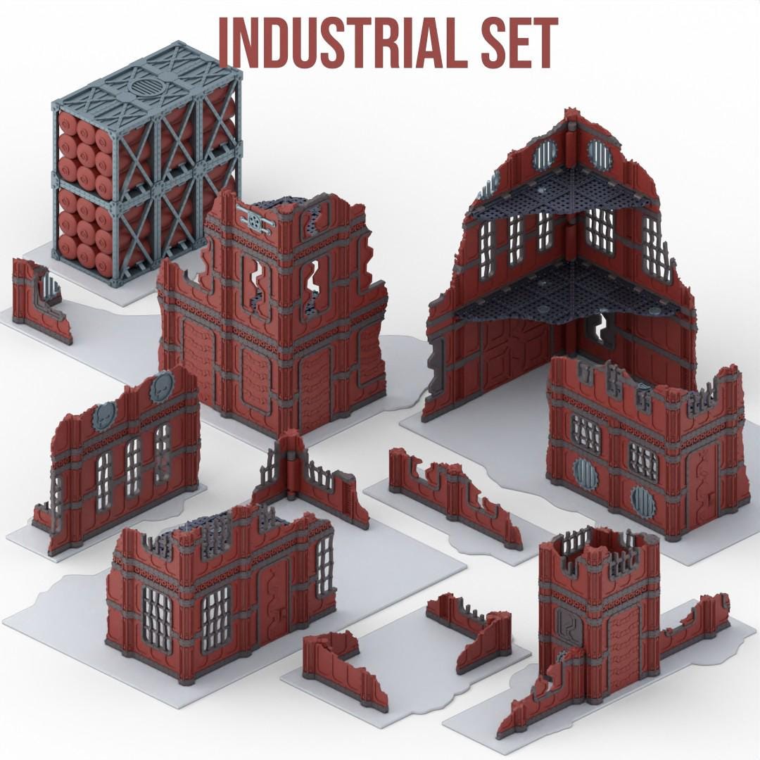 Foldable Gothic Grimdark Ruins Terrain | 32mm Sci Fi Scenery for Wargaming | Modular Tabletop RPG Buildings