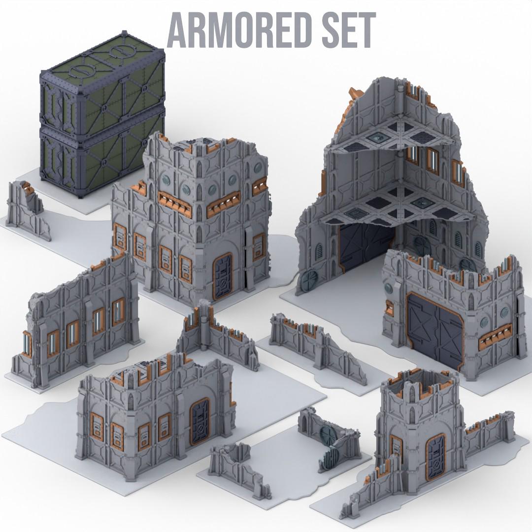 Foldable Gothic Grimdark Ruins Terrain | 32mm Sci Fi Scenery for Wargaming | Modular Tabletop RPG Buildings