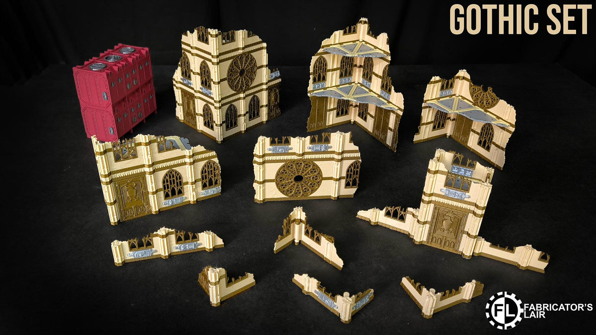 Foldable Gothic Grimdark Ruins Terrain | 32mm Sci Fi Scenery for Wargaming | Modular Tabletop RPG Buildings