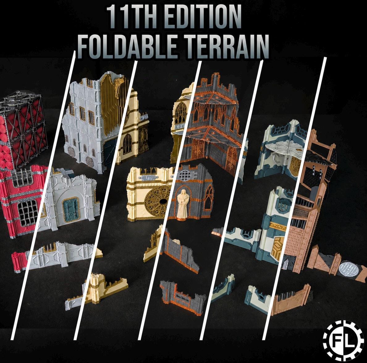 Foldable Gothic Grimdark Ruins Terrain | 32mm Sci Fi Scenery for Wargaming | Modular Tabletop RPG Buildings