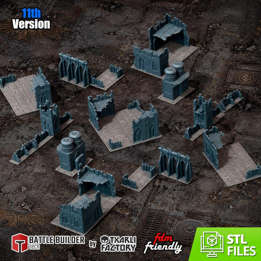 Complete Sci-Fi Ruins Table Terrain Set | 32mm Gothic Industrial Battlefield | Tabletop Wargaming Tournament Layout | Grimdark