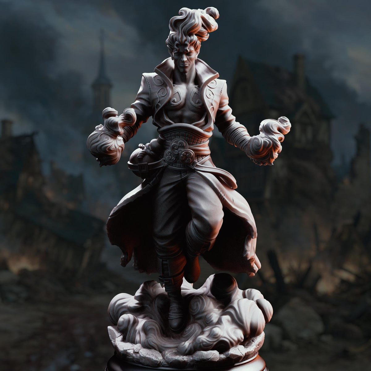 Storm Sorcerer Miniature Villam | 32mm 75mm Air Elemental Mage Resin Mini | Unpainted Tabletop RPG Spellcaster Figure | DnD Character