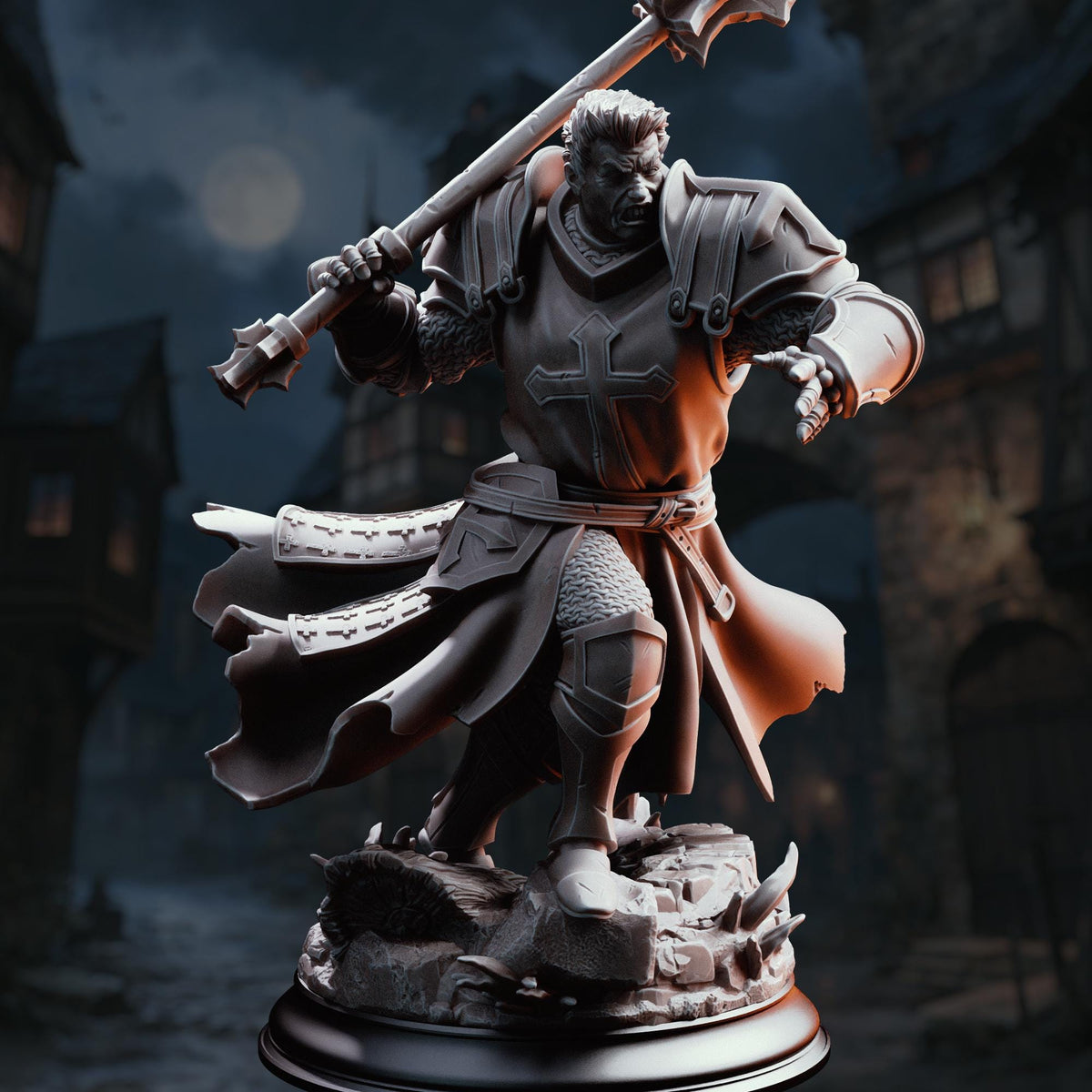 War Paladin Miniature Thaddeus | 32mm 75mm Holy Knight Resin Mini | Unpainted Tabletop RPG Fighter Figure | DnD Cleric Crusader Character