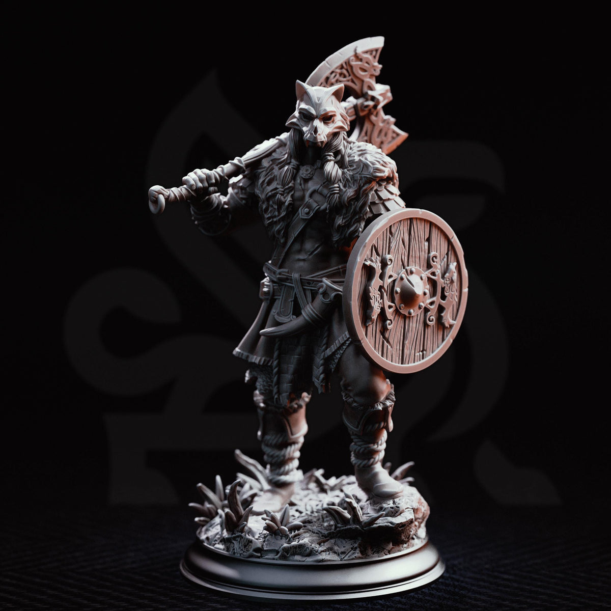 Wolf Barbarian Miniature Skjolnir | 32mm 75mm Wildling Warrior Resin Mini | Unpainted Tabletop RPG Fighter Figure | DnD Character Model