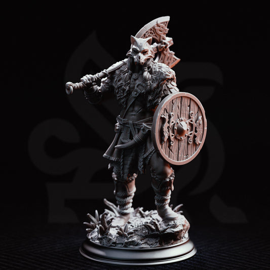 Wolf Barbarian Miniature Skjolnir | 32mm 75mm Wildling Warrior Resin Mini | Unpainted Tabletop RPG Fighter Figure | DnD Character Model
