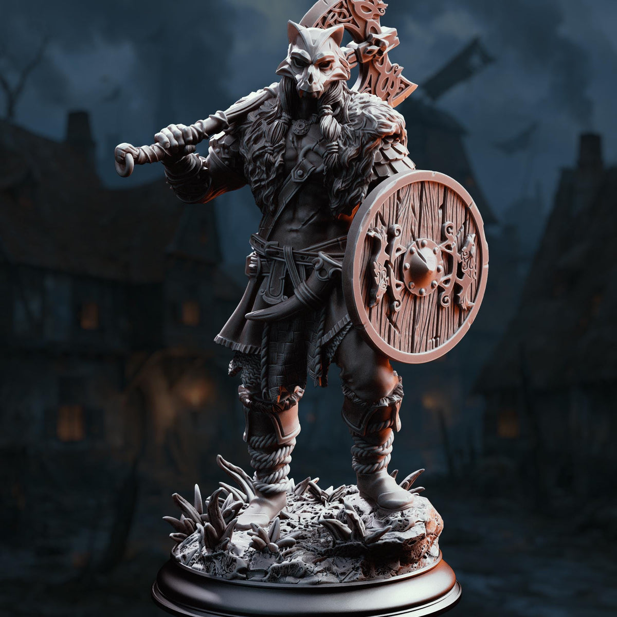 Wolf Barbarian Miniature Skjolnir | 32mm 75mm Wildling Warrior Resin Mini | Unpainted Tabletop RPG Fighter Figure | DnD Character Model