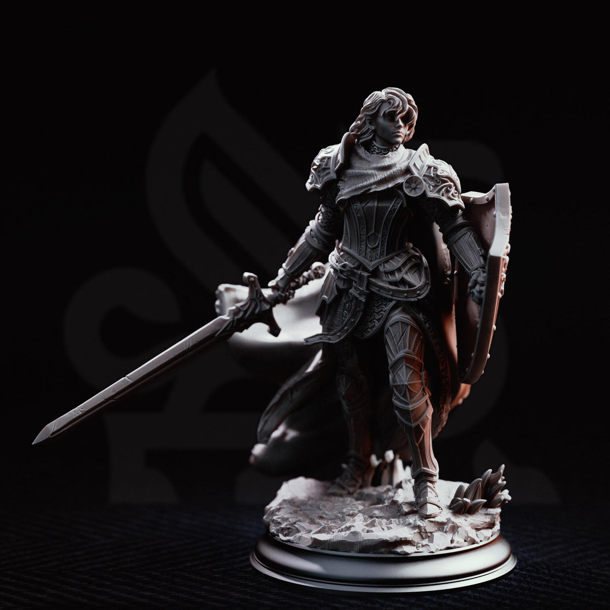 Marine Knight Miniature Alwine | 32mm 75mm Female Armored Fighter Resin Mini | Unpainted Tabletop RPG Figure | DnD Paladin NPC Character