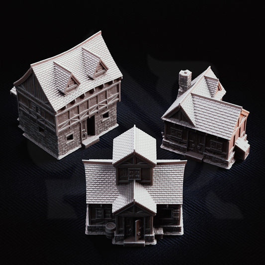 Medieval Village Terrain Set | 28mm Dark Fantasy Cottage Mill & Cabin Buildings | Tabletop RPG Wargaming Scenery | DnD Plague Town Diorama