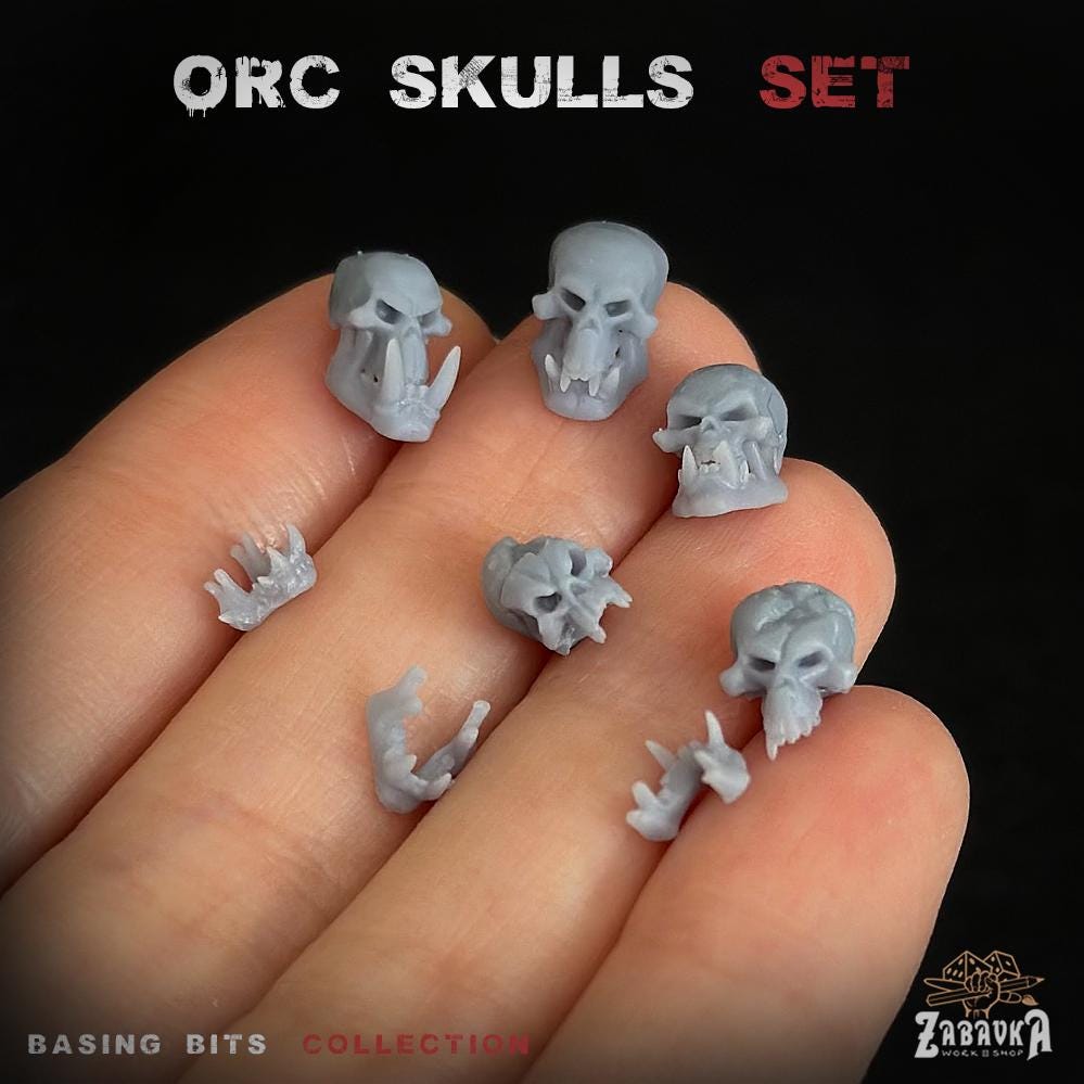 Orc Skull Basing Bits | Miniature Base Decoration Resin Pieces | Tabletop Wargaming Diorama Accessories | Fantasy Hobby Skull Scatter