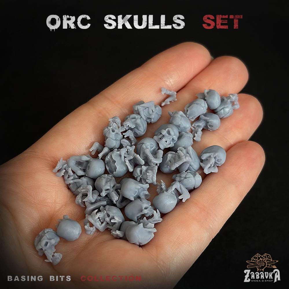Orc Skull Basing Bits | Miniature Base Decoration Resin Pieces | Tabletop Wargaming Diorama Accessories | Fantasy Hobby Skull Scatter