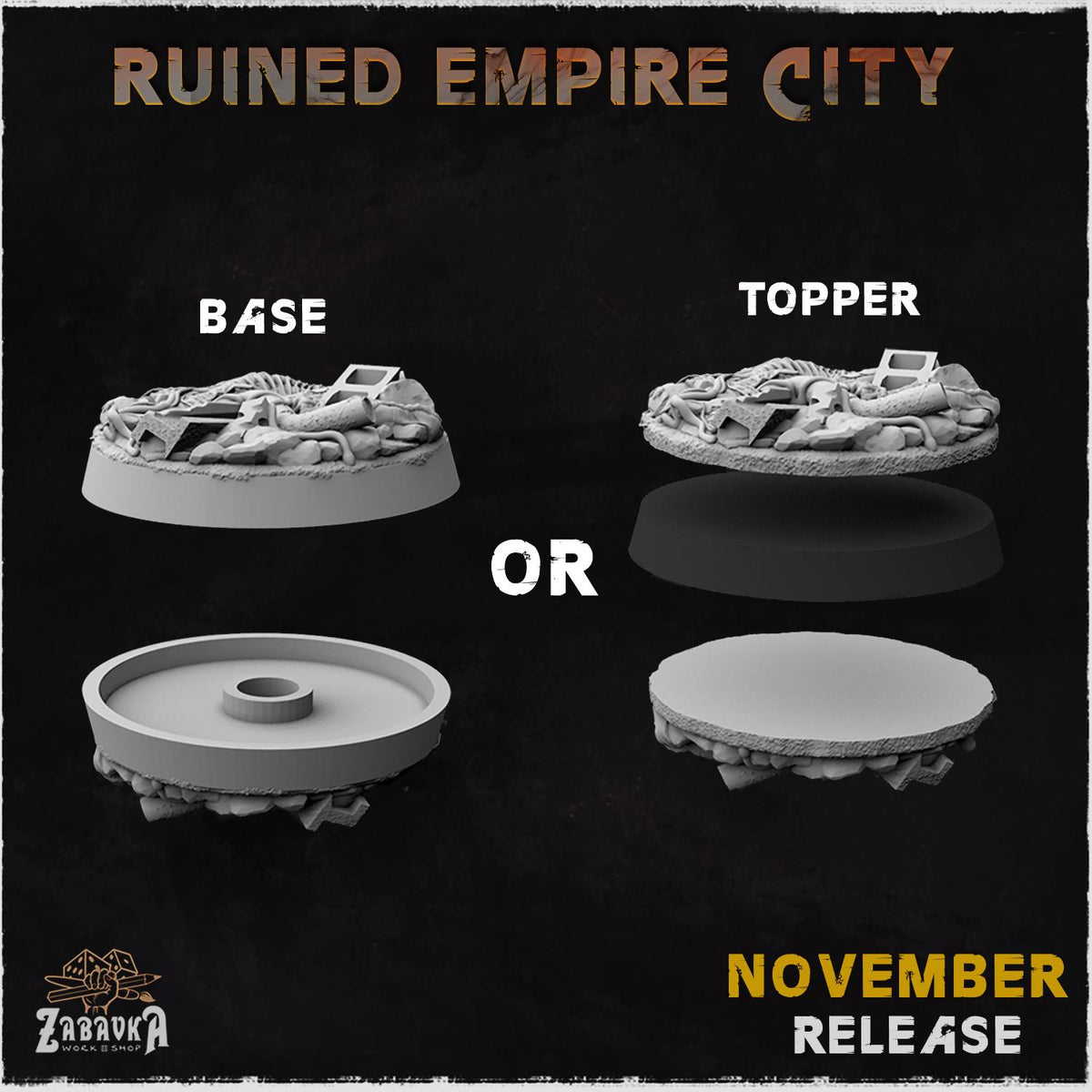 Ruined Roman City Miniature Bases & Toppers | 25mm 32mm 40mm Round Oval Sizes | Gothic Wargaming Resin Base Set | Magnet Ready Scenic Basing