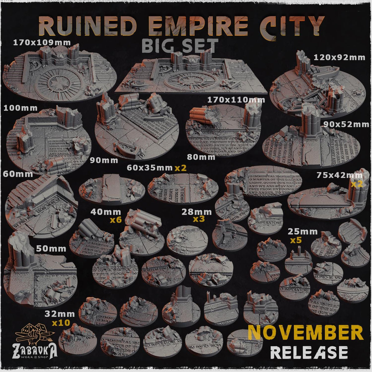 Ruined Roman City Miniature Bases & Toppers | 25mm 32mm 40mm Round Oval Sizes | Gothic Wargaming Resin Base Set | Magnet Ready Scenic Basing