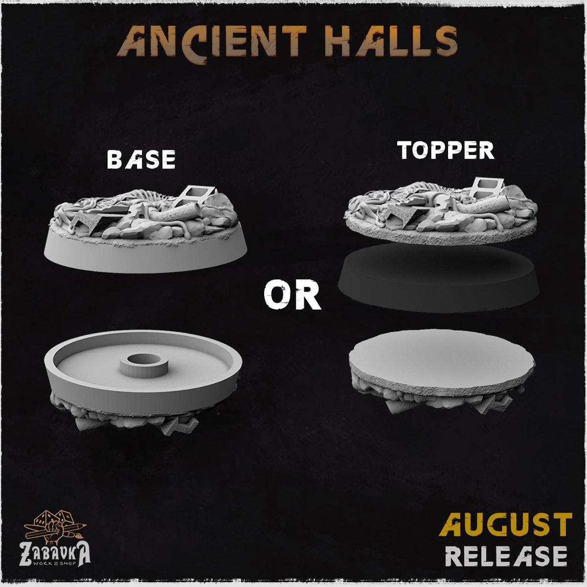 Ancient Temple Miniature Bases & Toppers | 25mm 32mm 40mm Round Oval Sizes | Arcane Crystal Wargaming Resin Base Set | Magnet Ready