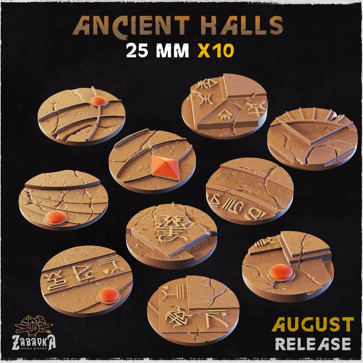 Ancient Temple Miniature Bases & Toppers | 25mm 32mm 40mm Round Oval Sizes | Arcane Crystal Wargaming Resin Base Set | Magnet Ready