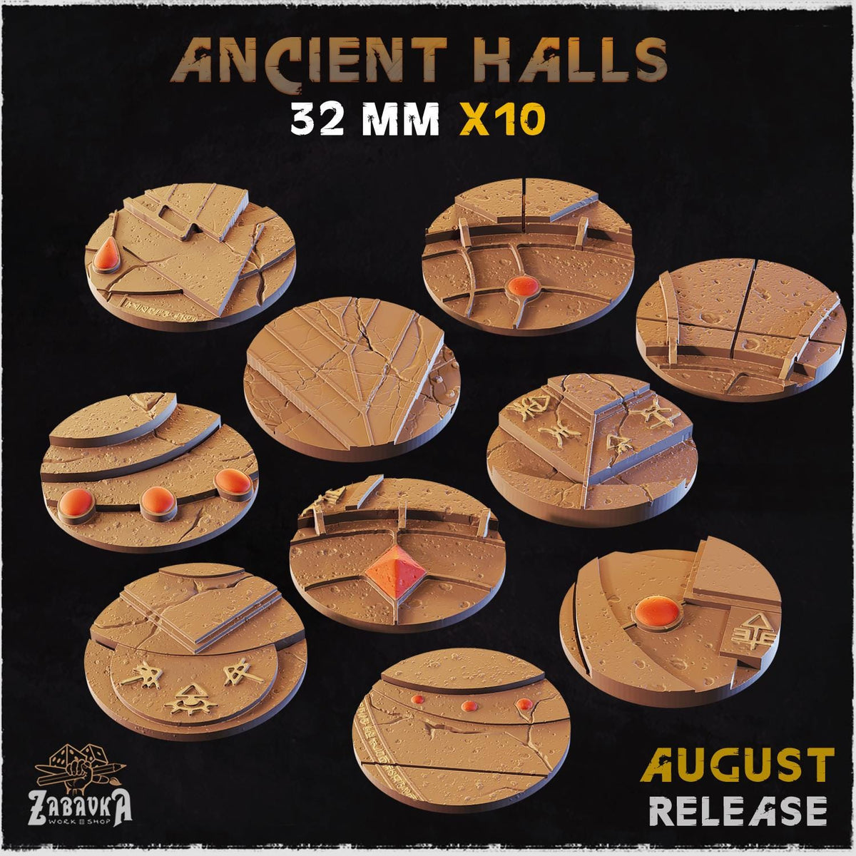 Ancient Temple Miniature Bases & Toppers | 25mm 32mm 40mm Round Oval Sizes | Arcane Crystal Wargaming Resin Base Set | Magnet Ready