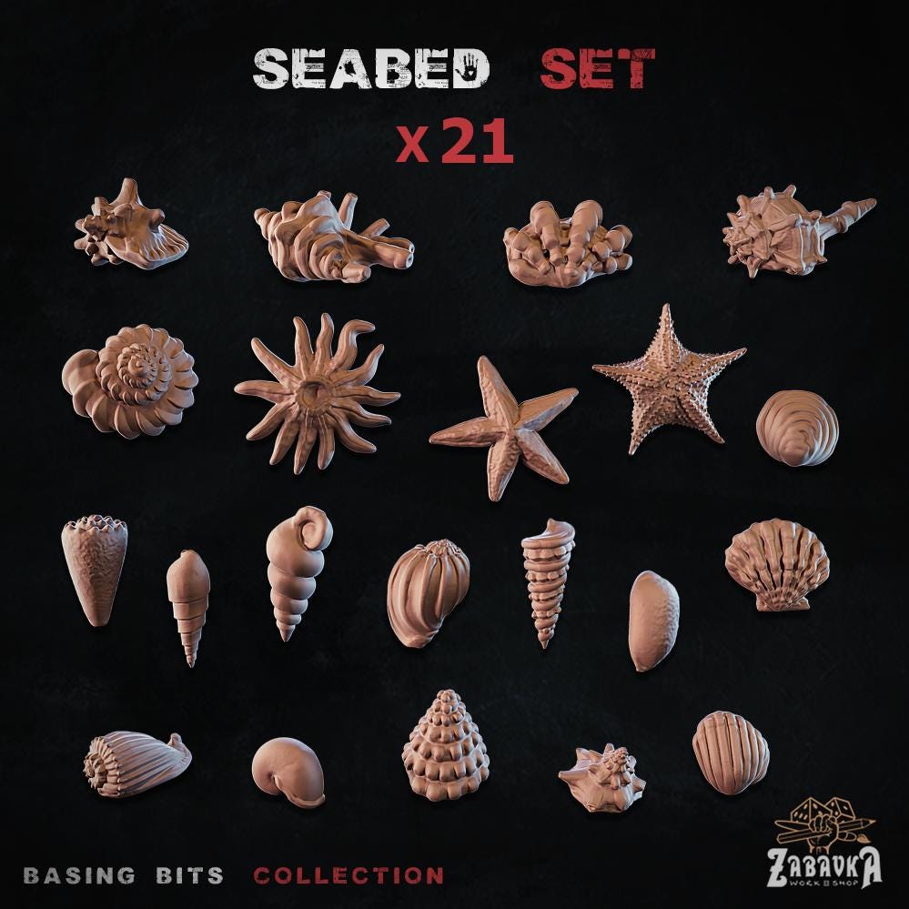 Seabed Basing Bits | Seashell Coral & Rock Resin Pieces | Miniature Base Decoration | Ocean Underwater Wargaming Diorama Scatter