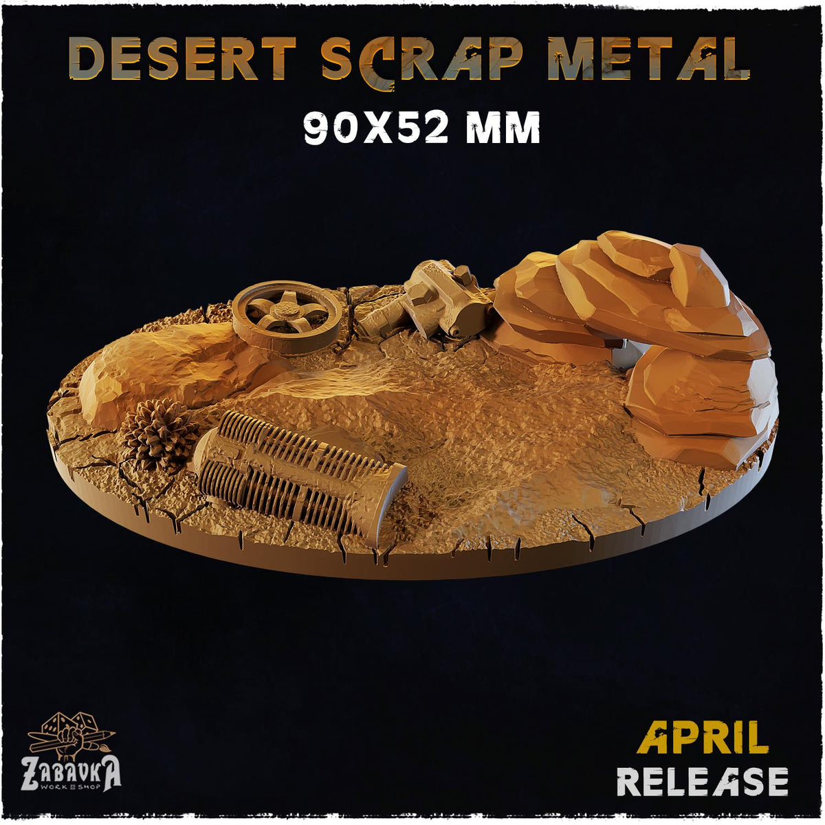 Desert Scrap Metal Miniature Bases & Toppers | 25mm 32mm 40mm Round Oval | Wasteland Wargaming Resin Base Set | Magnet Ready Basing
