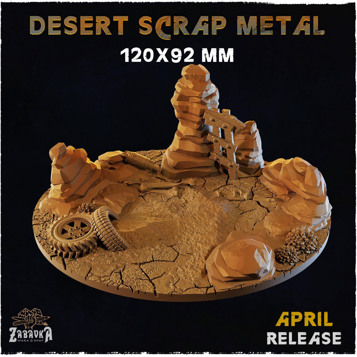 Desert Scrap Metal Miniature Bases & Toppers | 25mm 32mm 40mm Round Oval | Wasteland Wargaming Resin Base Set | Magnet Ready Basing