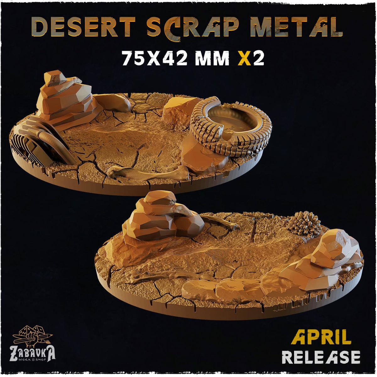 Desert Scrap Metal Miniature Bases & Toppers | 25mm 32mm 40mm Round Oval | Wasteland Wargaming Resin Base Set | Magnet Ready Basing